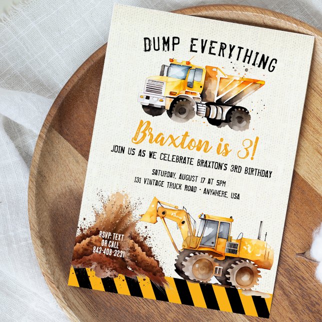 Construction Dump Truck Birthday Party Invitation (Creator Uploaded)