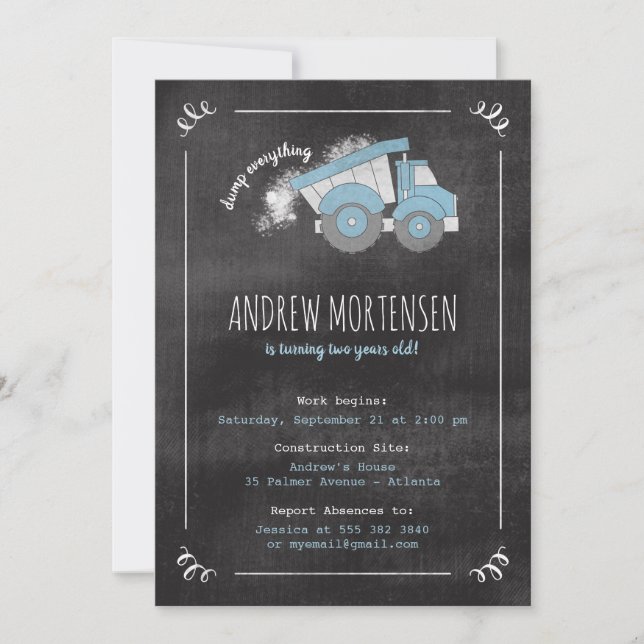 Construction Dump Truck Birthday Party Invitation (Front)