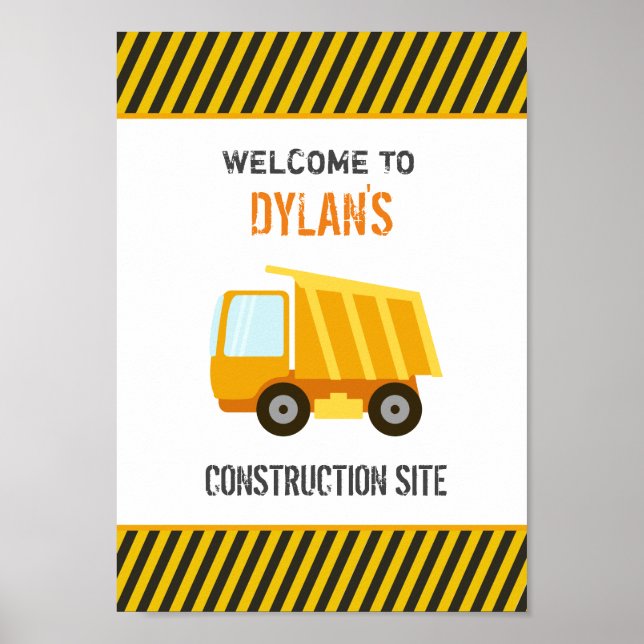Construction Dump Truck Birthday Poster (Front)