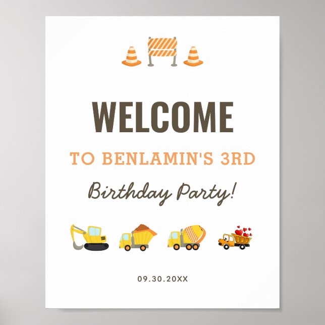 Construction Dump Truck Birthday Welcome Sign (Front)