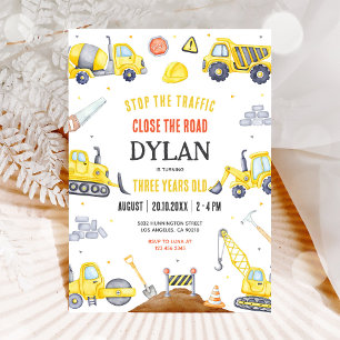 Construction Dump Truck Boy 2nd Birthday Invitation