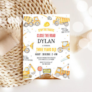 Construction Dump Truck Boy 2nd Birthday Invitation