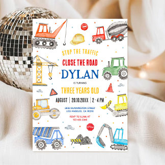 Construction Dump Truck Boy 2nd Birthday Invitation