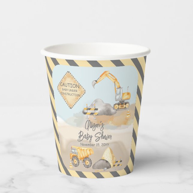Construction Dump Truck Boy Baby Shower Paper Cups (Front)