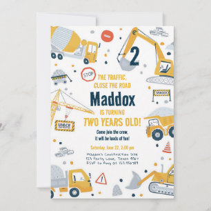 Construction Dump Truck Boy Birthday Invitation