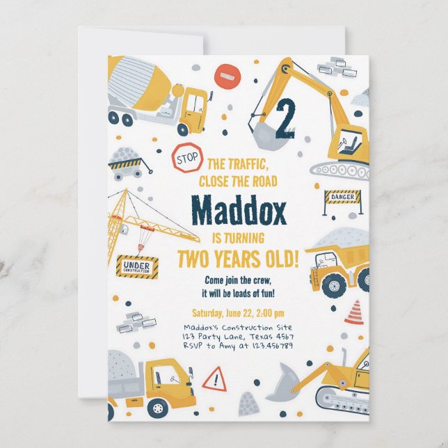 Construction Dump Truck Boy Birthday Invitation (Front)