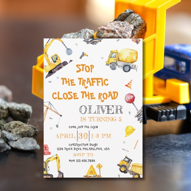 Construction Dump Truck Boy Birthday Party Invitation (Creator Uploaded)