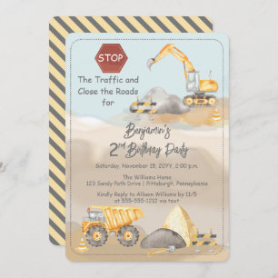 Construction Dump Truck Boy's 2nd Birthday Party Invitation