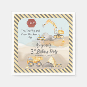 Construction Dump Truck Boy's 3rd Birthday Party Napkin