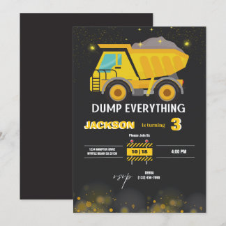 Construction Dump Truck Boys Birthday Party Invitation
