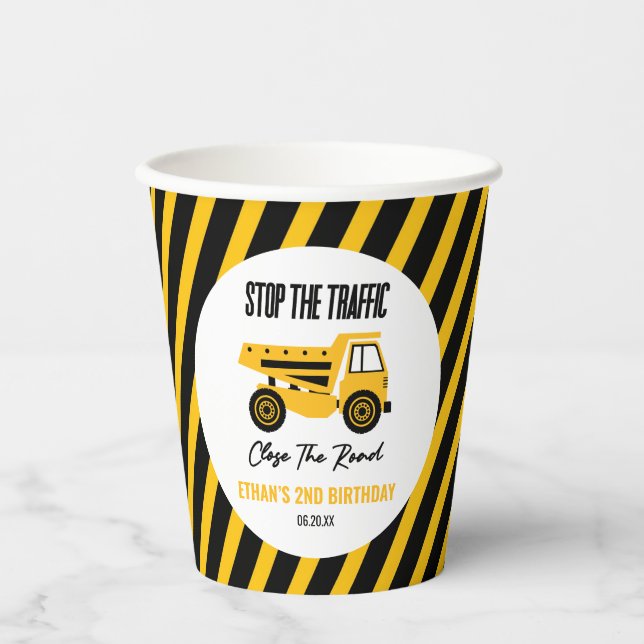 Construction Dump Truck Bulldozer Birthday Party Paper Cups (Front)