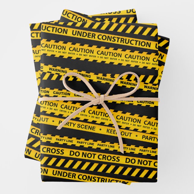 Construction Dump Truck Caution Line Pattern Gifts Wrapping Paper Sheet (In situ)