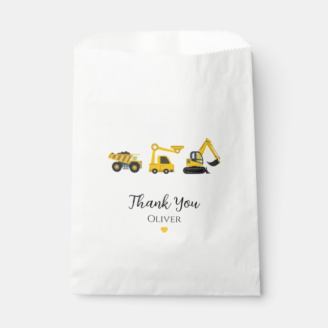 Construction Dump Truck, Crane & Excavator Favour Bags (Front)