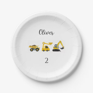 Construction Dump Truck, Crane & Excavator Paper Plate
