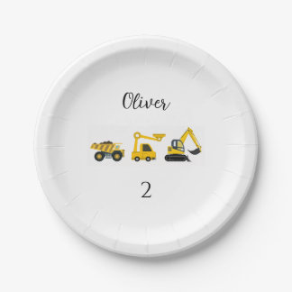 Construction Dump Truck, Crane & Excavator Paper Plate