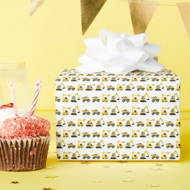 Construction Dump Truck, Crane & Excavator Wrapping Paper (Birthday Party)