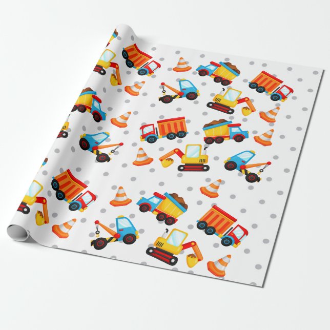 Construction Dump Truck Cute Pattern Boy Wrapping Paper (Unrolled)