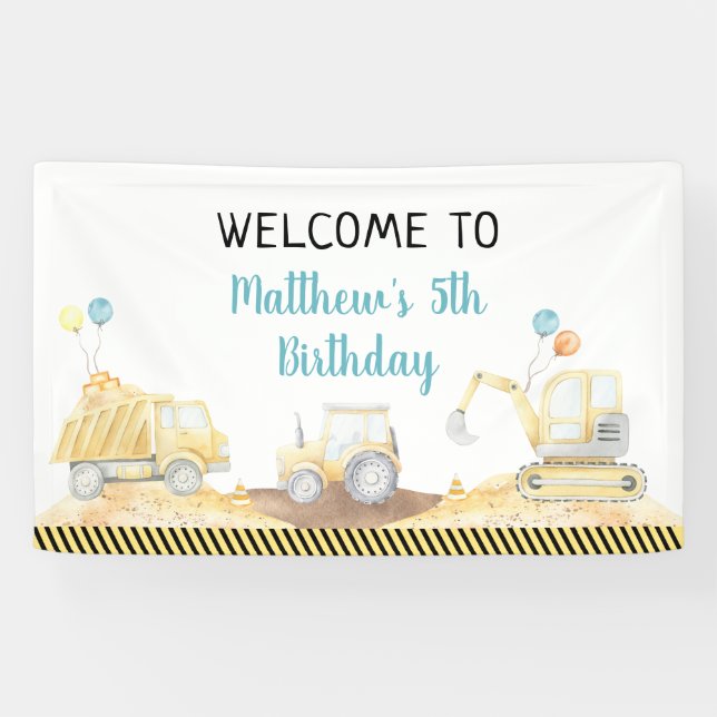 Construction Dump Truck Digger Birthday Banner (Horizontal)