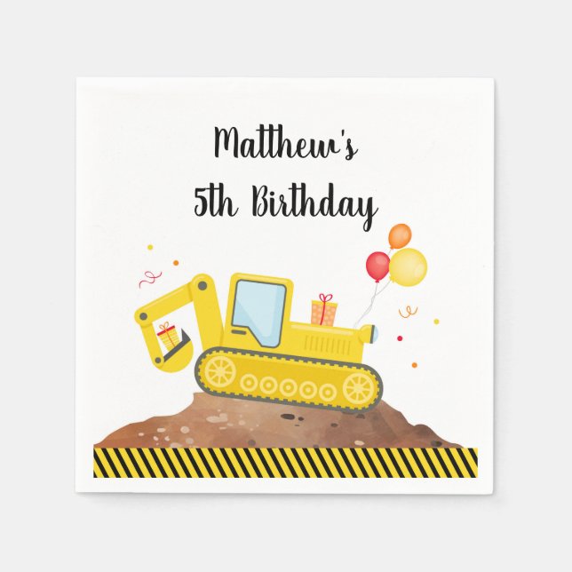 Construction Dump Truck Digger Boy Birthday Napkin (Front)