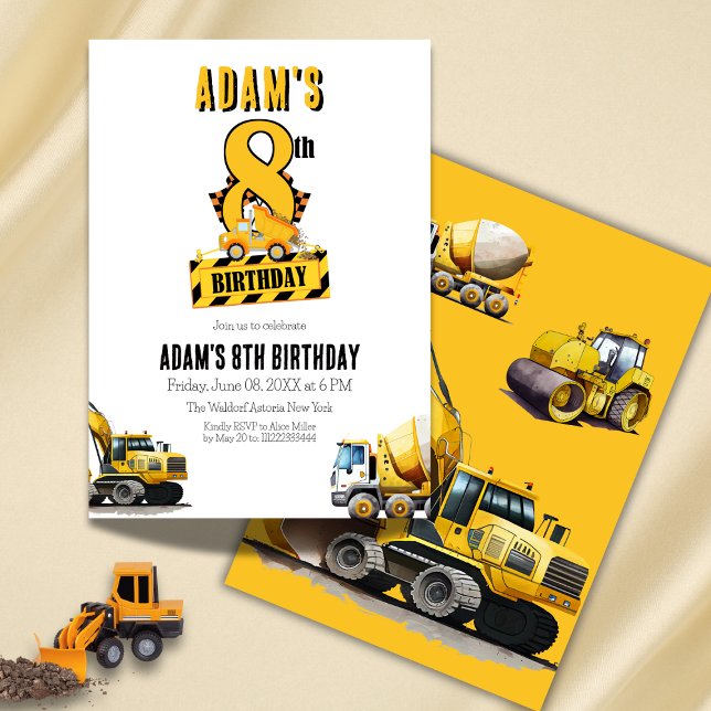 Construction Dump Truck Eighth Birthday Party Invitation (Creator Uploaded)
