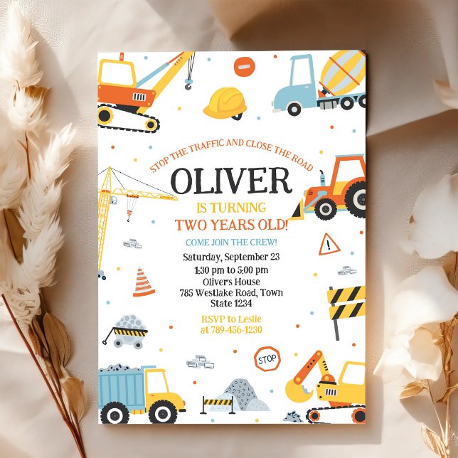 Construction Dump Truck Excavator Boy Birthday  Invitation (Creator Uploaded)