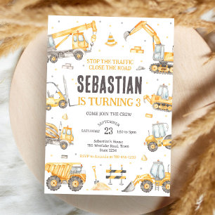 Construction Dump Truck Excavator Boy Birthday Invitation