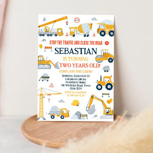 Construction Dump Truck Excavator Boy Birthday Invitation