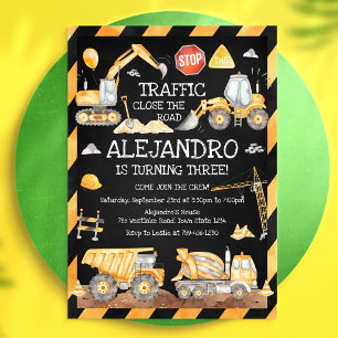 Construction Dump Truck Excavator Boy Birthday Invitation