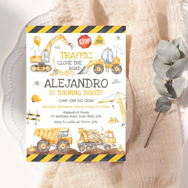 Construction Dump Truck Excavator Boy Birthday Invitation (Creator Uploaded)