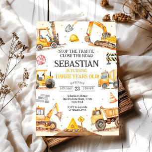 Construction Dump Truck Excavator Kids Birthday  Invitation
