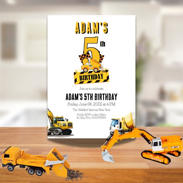 Construction Dump Truck Fifth Birthday Party Invitation (Creator Uploaded)