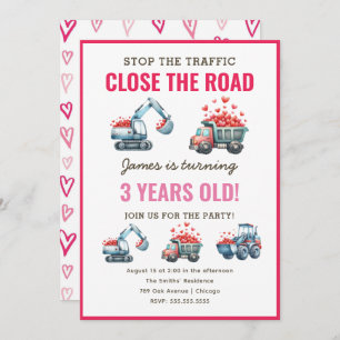 Construction Dump Truck Heart Birthday Invitation