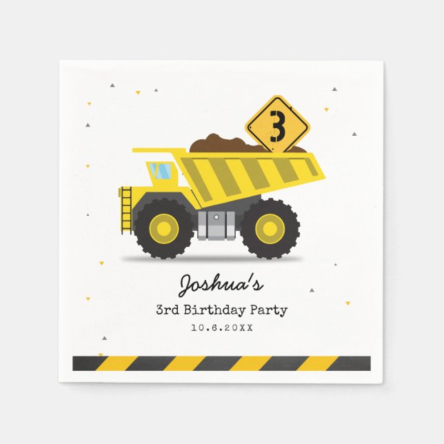 Construction Dump Truck Kids Any Age Birthday Napkin (Front)