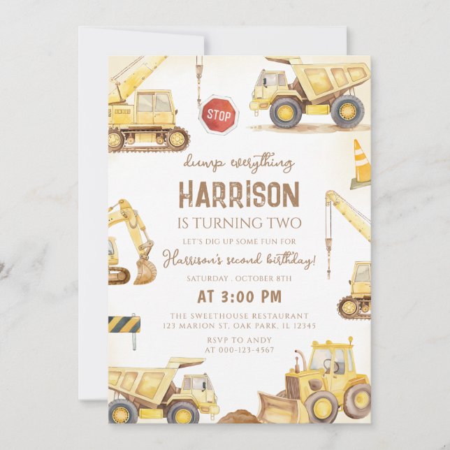 Construction Dump Truck Kids Birthday  Invitation (Front)