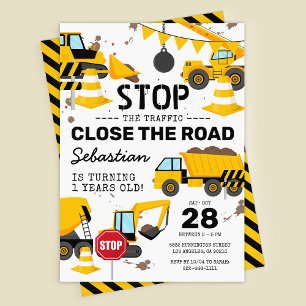 Construction Dump Truck Kids Birthday Party Invitation