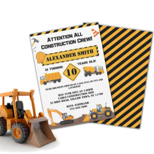 Construction Dump Truck Kids Birthday Party  Invitation