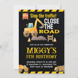 Construction Dump Truck Kids Birthday Party Invitation