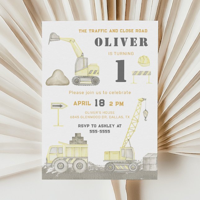 Construction Dump Truck Kids First Birthday Party Invitation (Creator Uploaded)