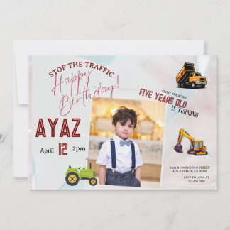 Construction Dump Truck Party Boy Birthday Invitation