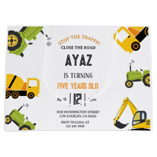 Construction Dump Truck Party Boy Birthday Large Gift Bag