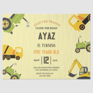 Construction Dump Truck Party Boy Birthday Tissue Paper