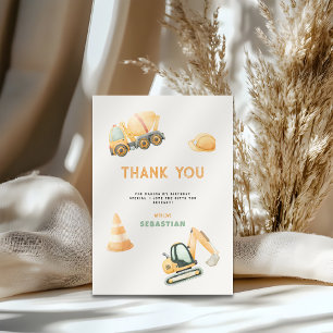 Construction Dump Truck Party Boy First Birthday Thank You Card