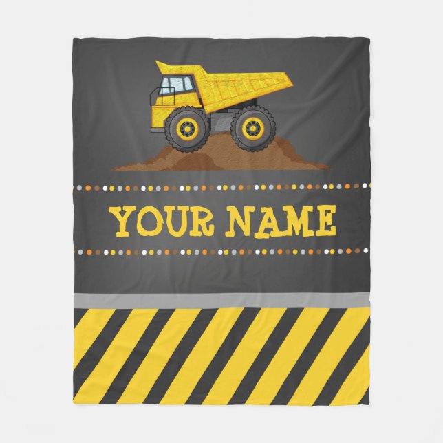 Construction Dump Truck Personalised Monogram Name Fleece Blanket (Front)