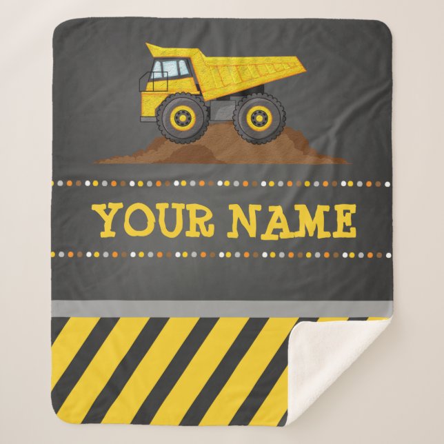 Construction Dump Truck Personalised Monogram Name Sherpa Blanket (Front)