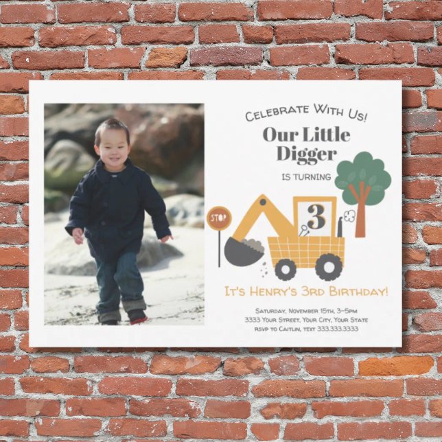 Construction Dump Truck Photo 3nd Birthday Party Invitation (Creator Uploaded)