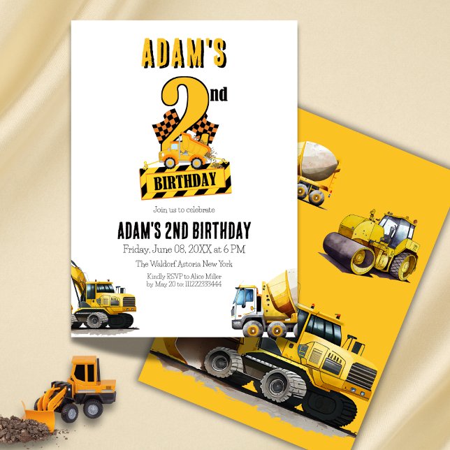 Construction Dump Truck Second Birthday Party Invitation (Creator Uploaded)