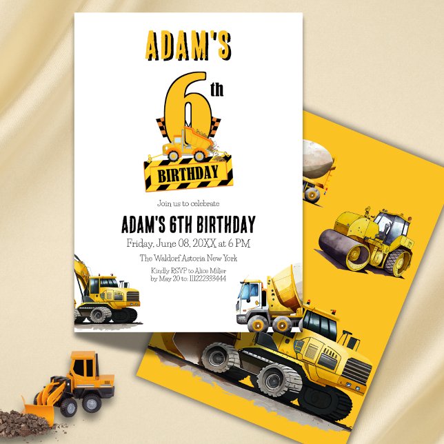 Construction Dump Truck Sixth Birthday Party Invitation (Creator Uploaded)