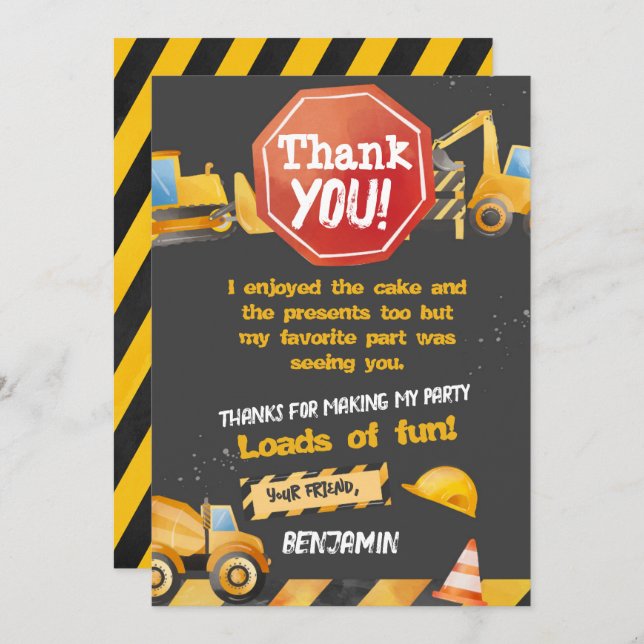 Construction, Dump Truck Thank You Card (Front/Back)