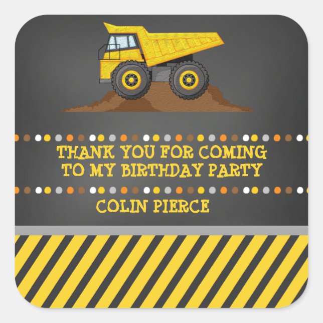 Construction Dump Truck Thank You Favour Sticker (Front)