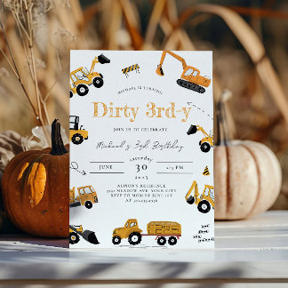 Construction Dump Trucks Birthday Invitation